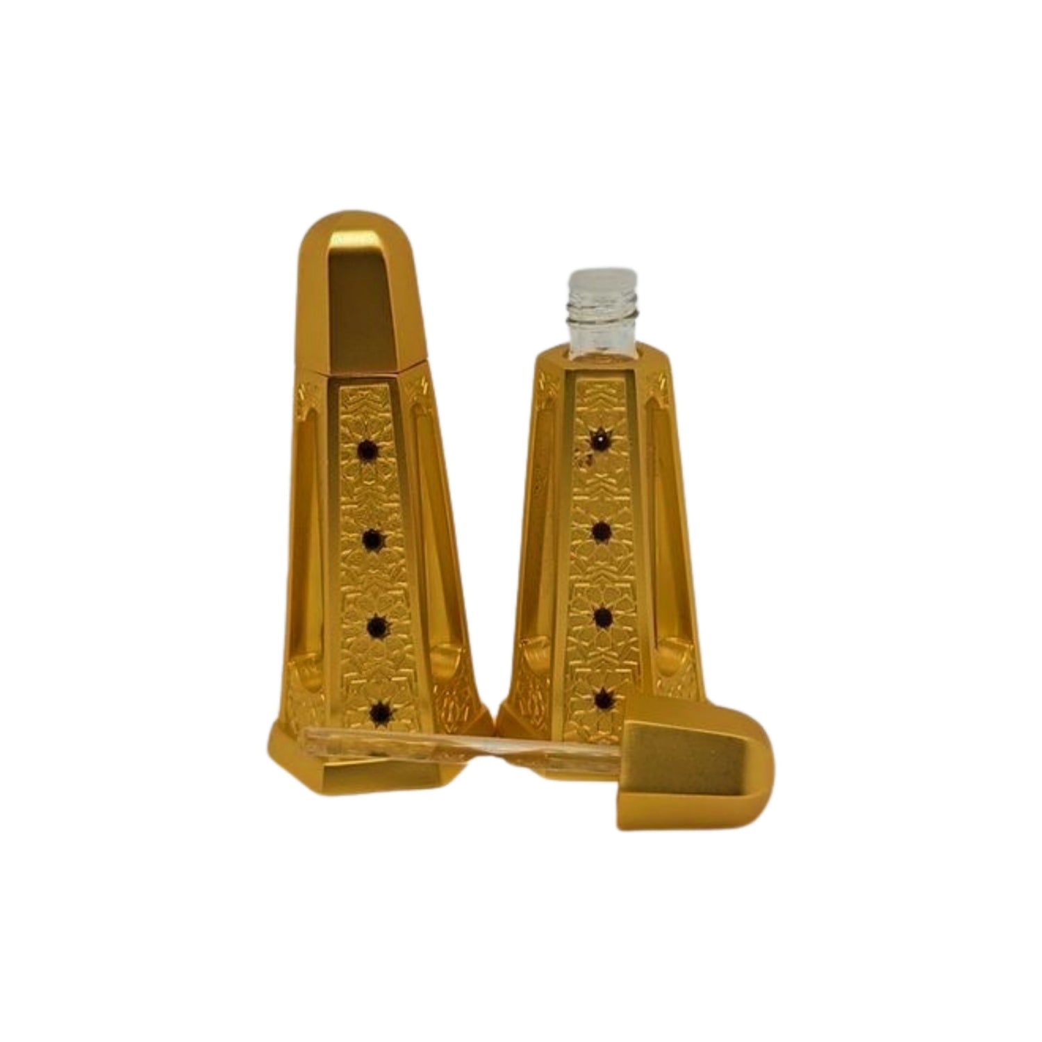 6ml golden arabian design attar oud perfume oil bottle with stick applicator hexagon shape