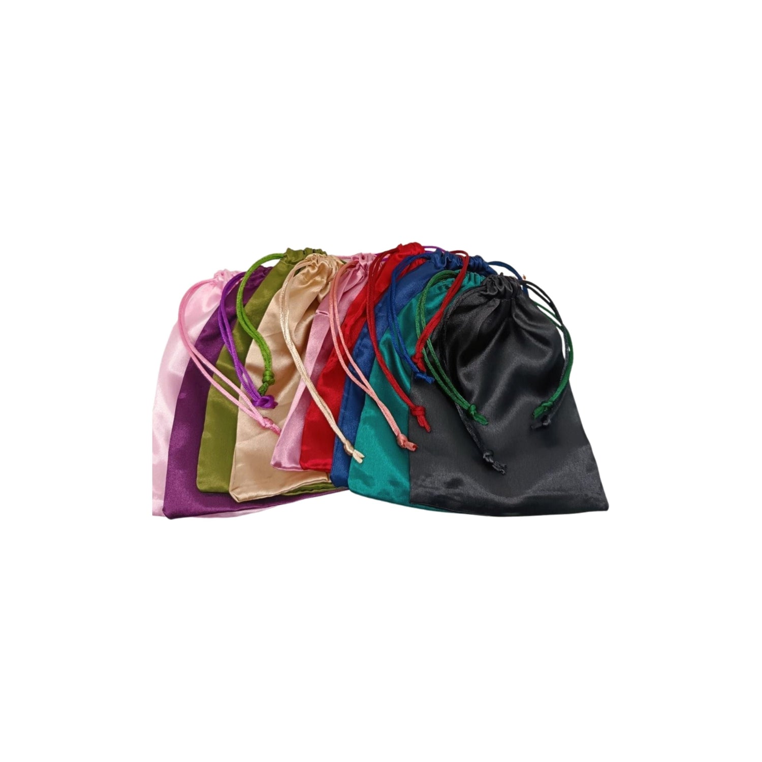 Satin gift pouches with matching ropes in light pink 3 size options - pack of 50/ 100