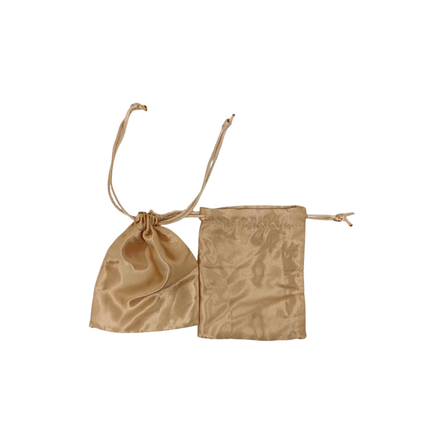 Satin gift pouches with matching ropes in gold 3 size options - pack of 50/ 100