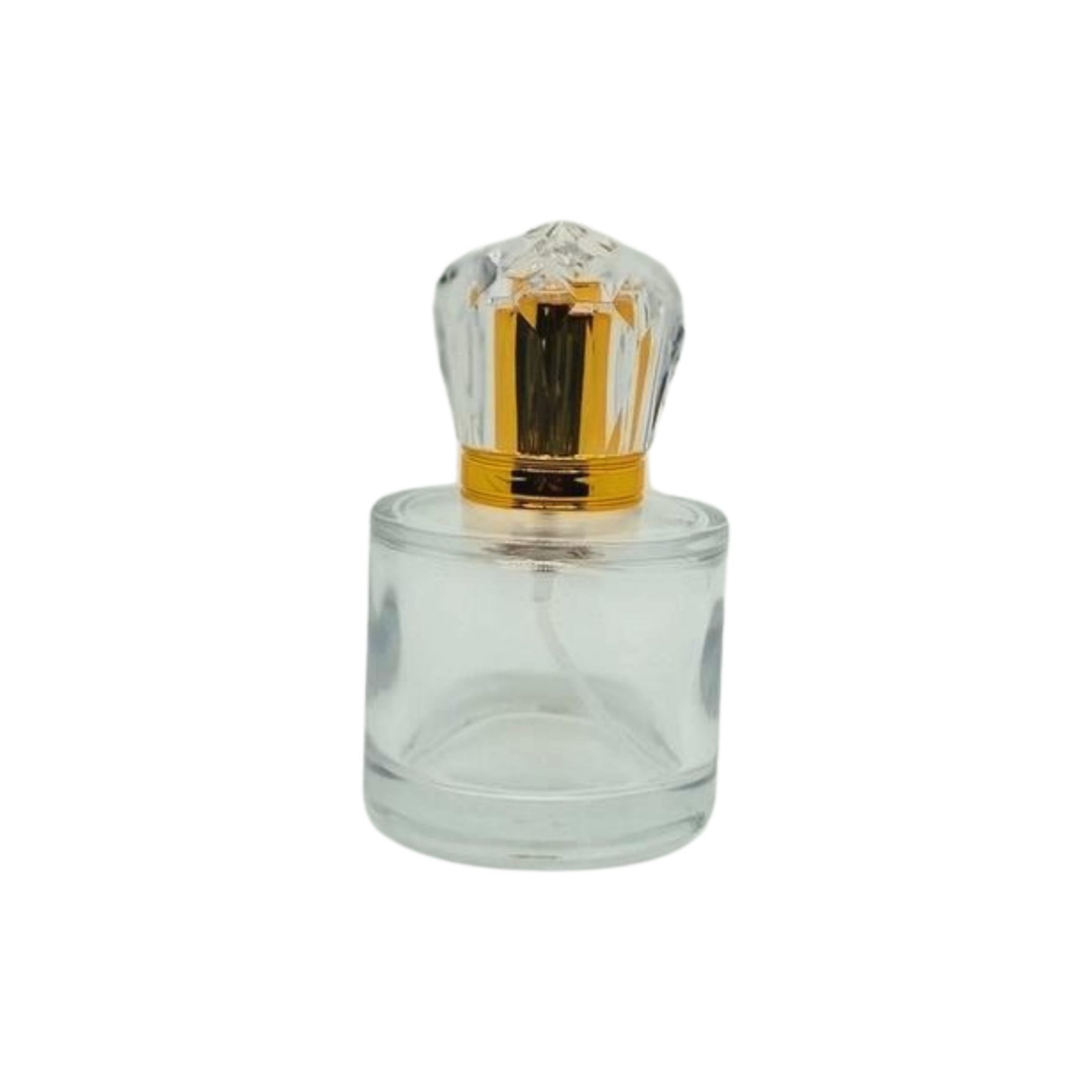 30ml 50ml 100ml clear glass refillable spray perfume bottle with fancy gold lid