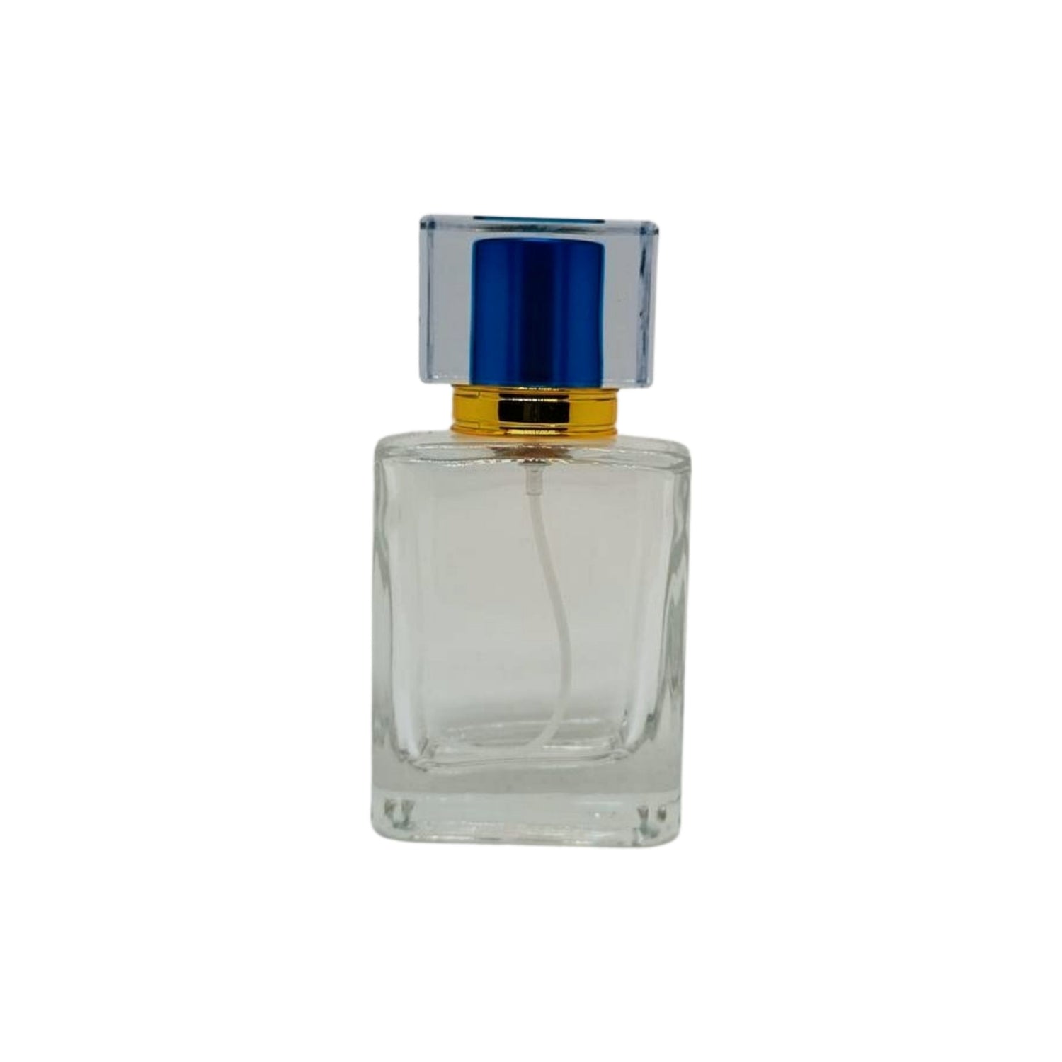 50ml clear glass cubic spray perfume bottle with matching clear and coloured lid in various colours - pack of 12