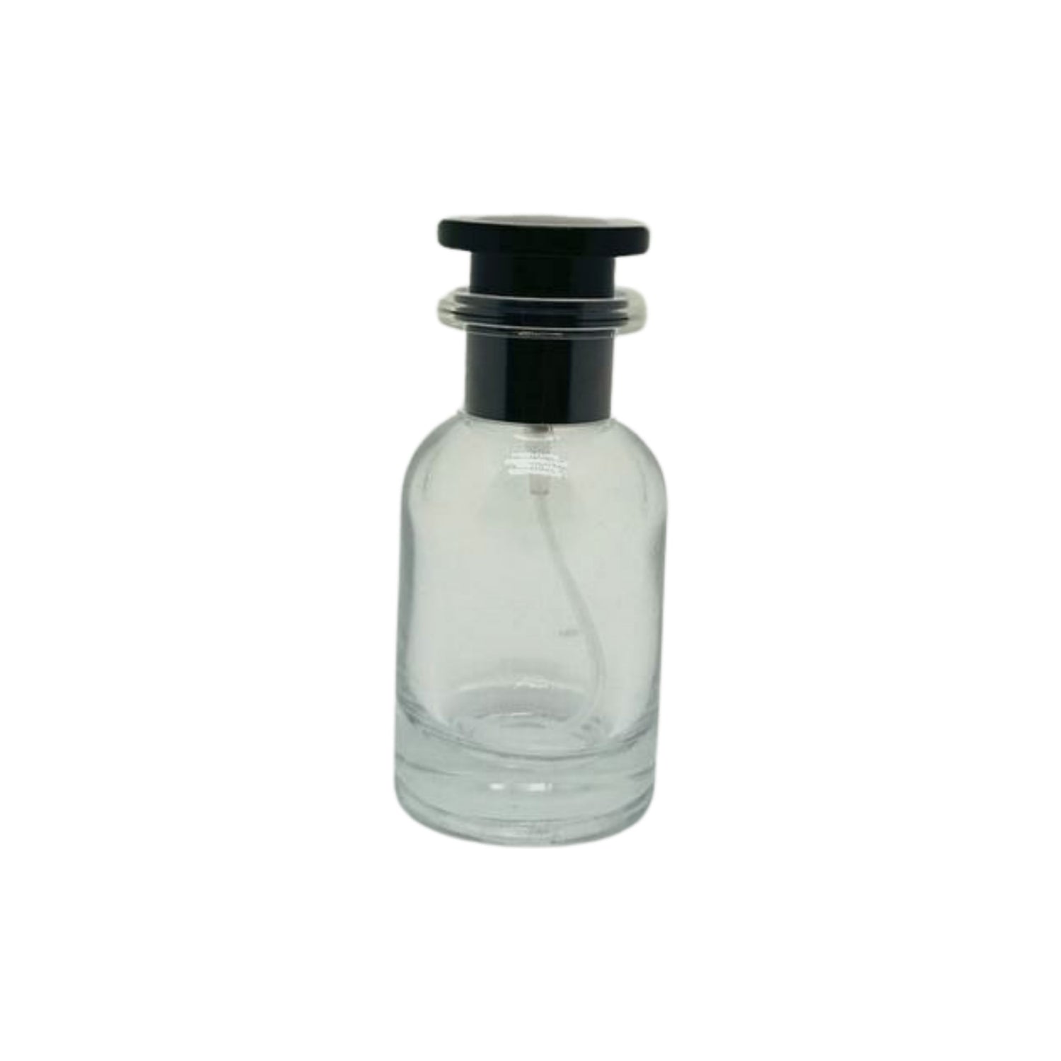 Flacon de parfum rechargeable en verre transparent de 30 ml et 50 ml avec couvercle noir de type LV