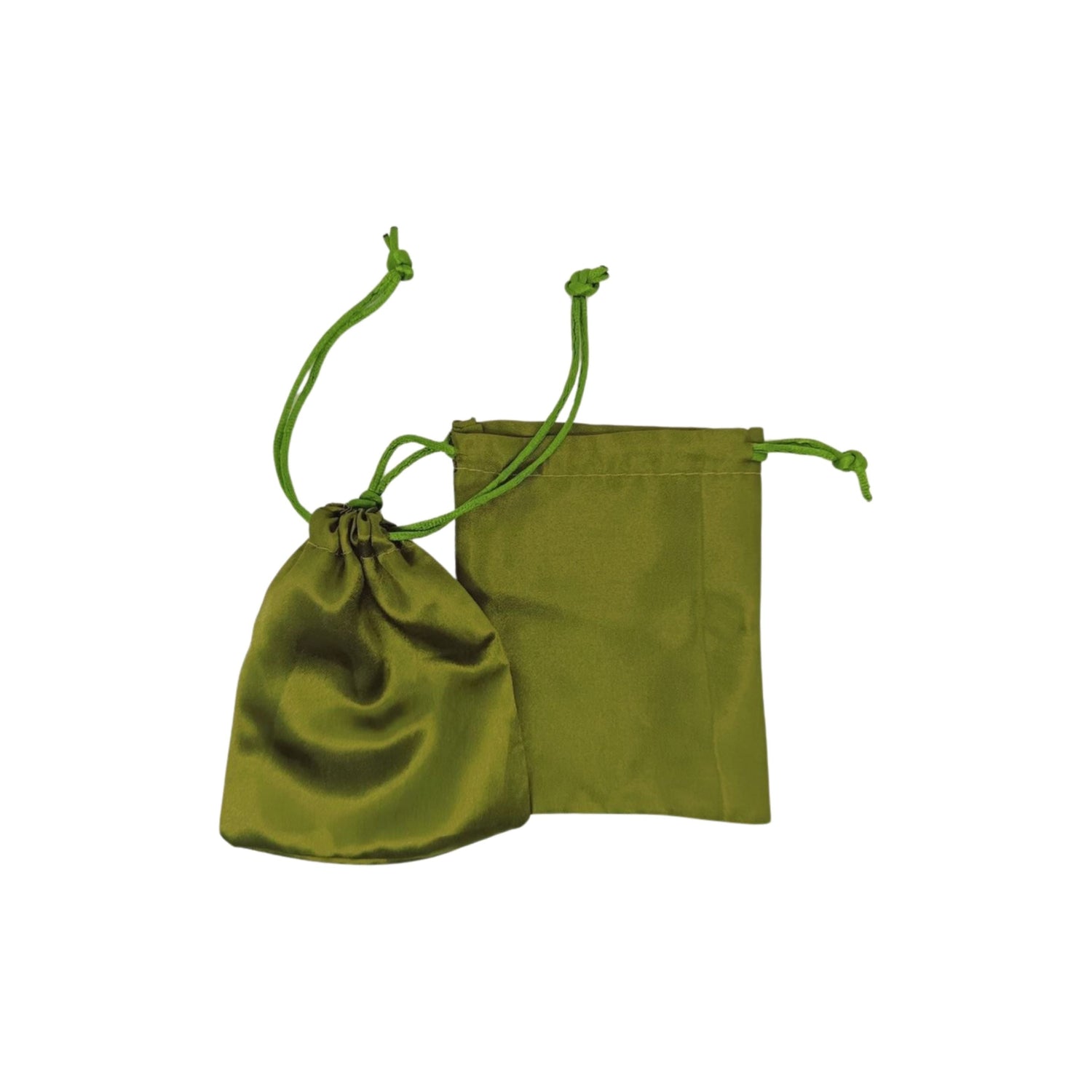 Satin gift pouches with matching ropes in green 3 size options - pack of 50/ 100