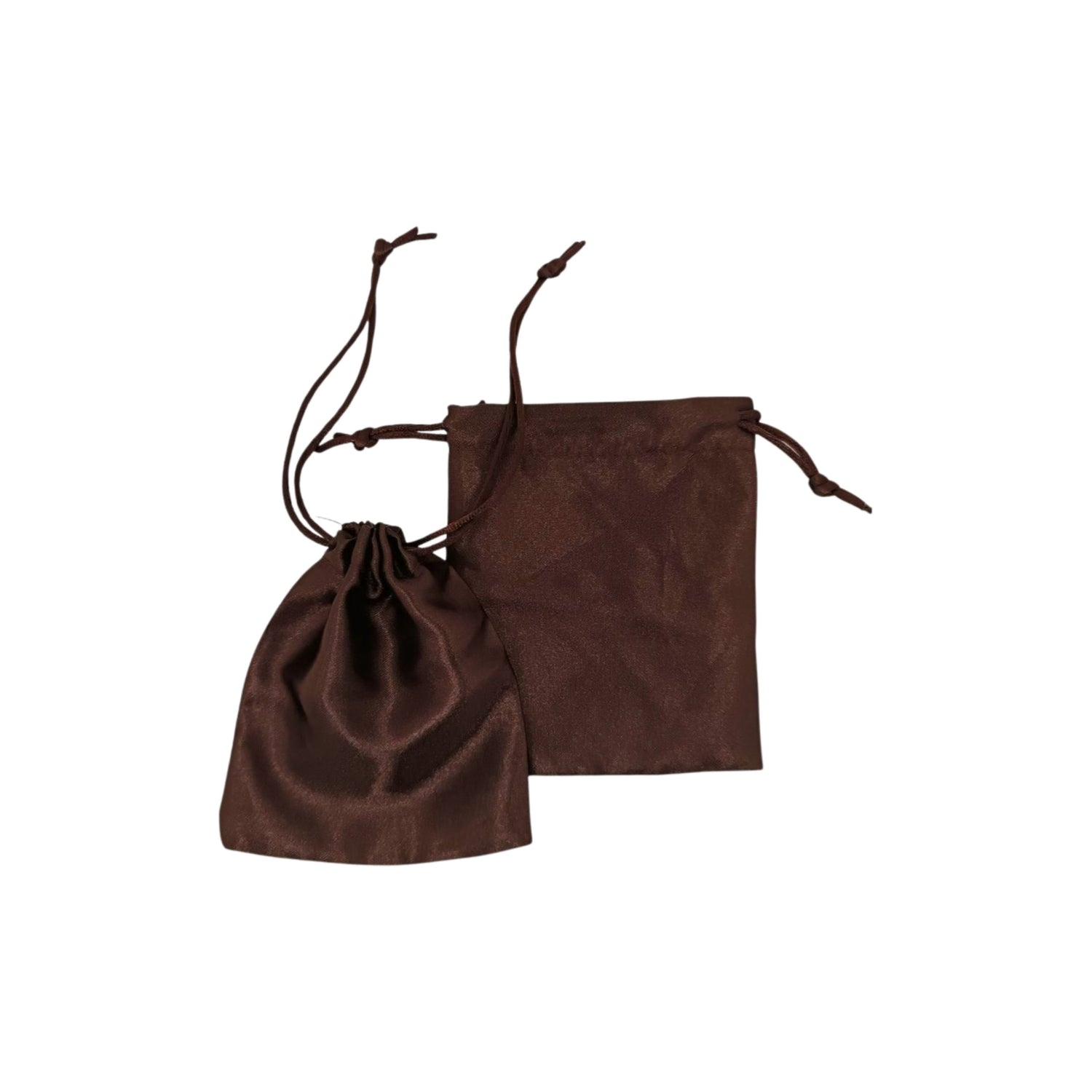 Satin gift pouches with matching ropes in chocolate brown 3 size options - pack of 50/ 100