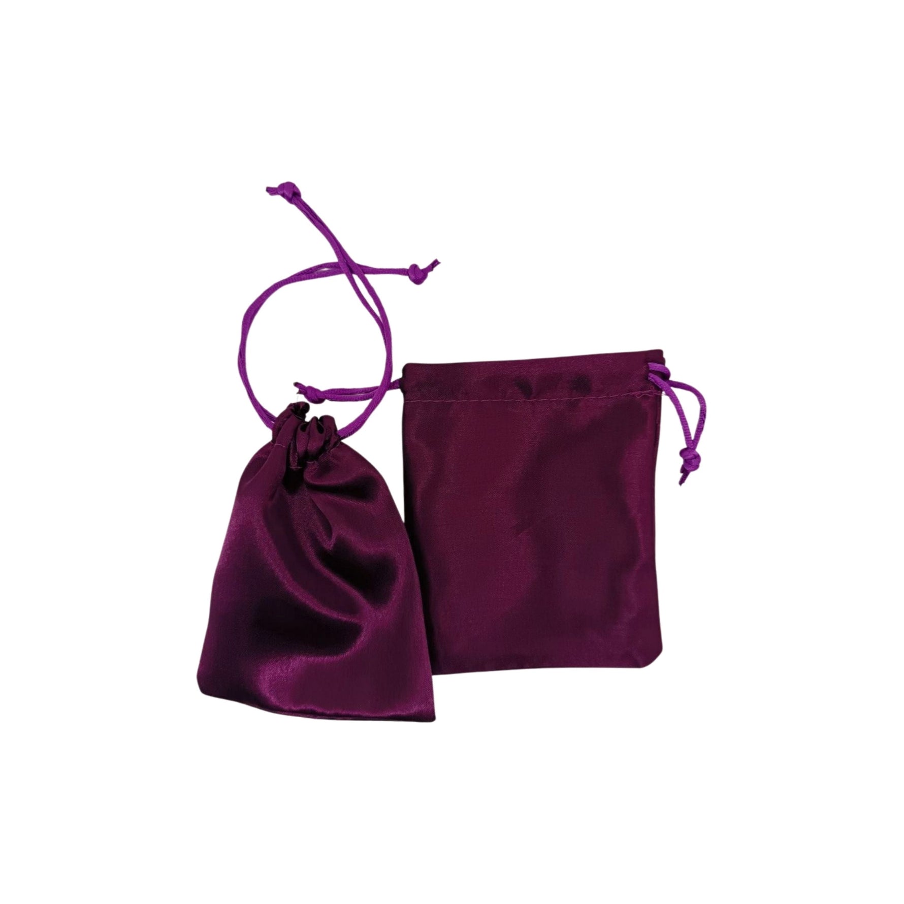 Satin gift pouches with matching ropes in dark purple 3 size options - pack of 50/ 100