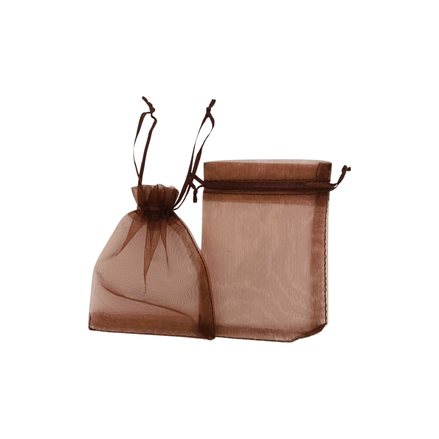 Organza gift pouches with matching ropes in brown - pack of 100