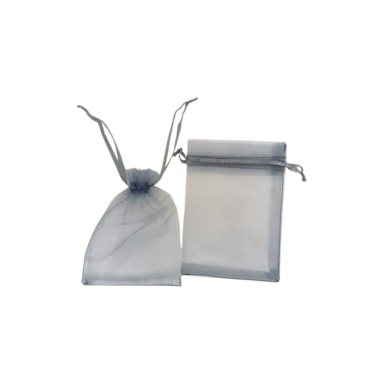 Organza gift pouches with matching ropes in grey - pack of 100