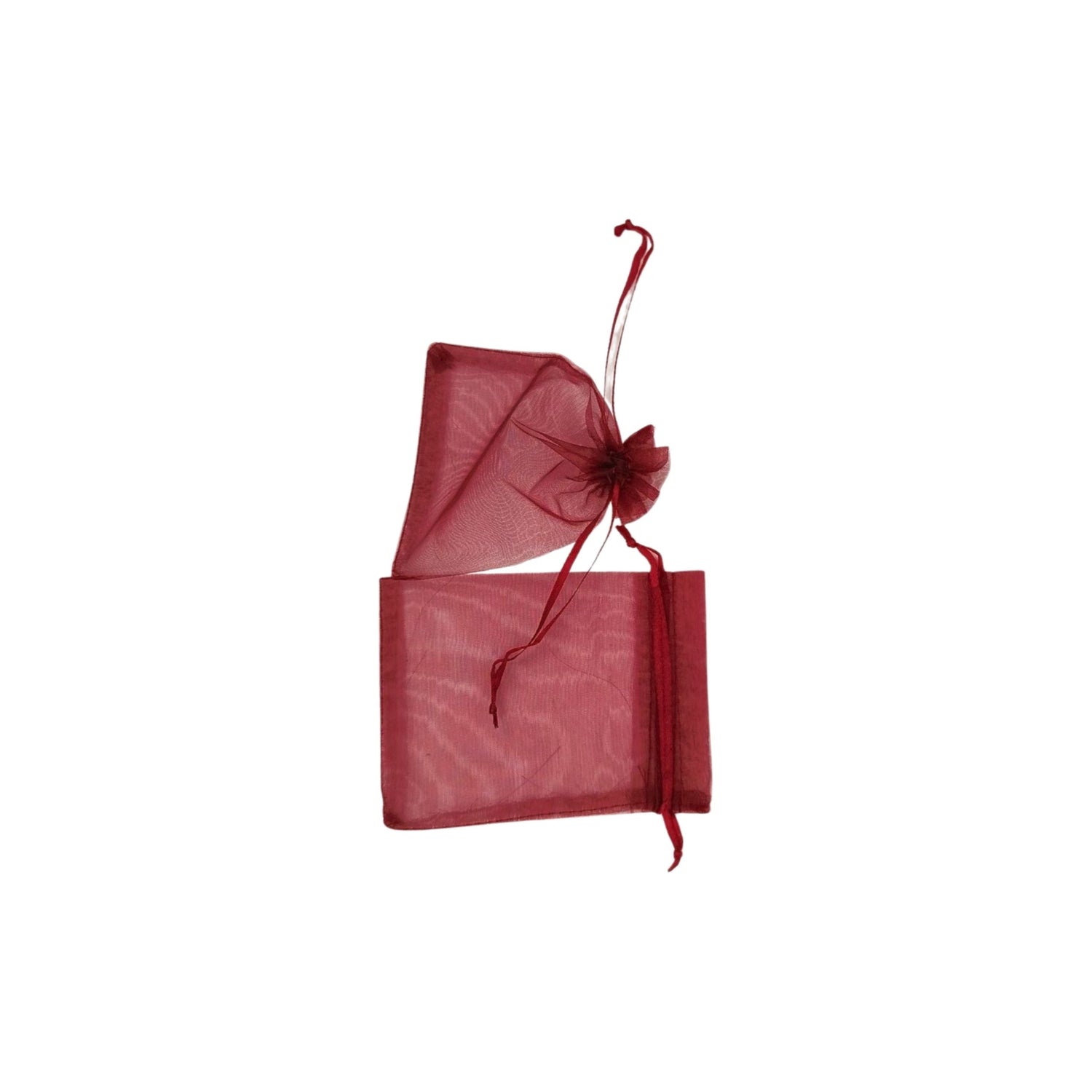 Organza gift pouches with matching ropes in burgundy - pack of 100