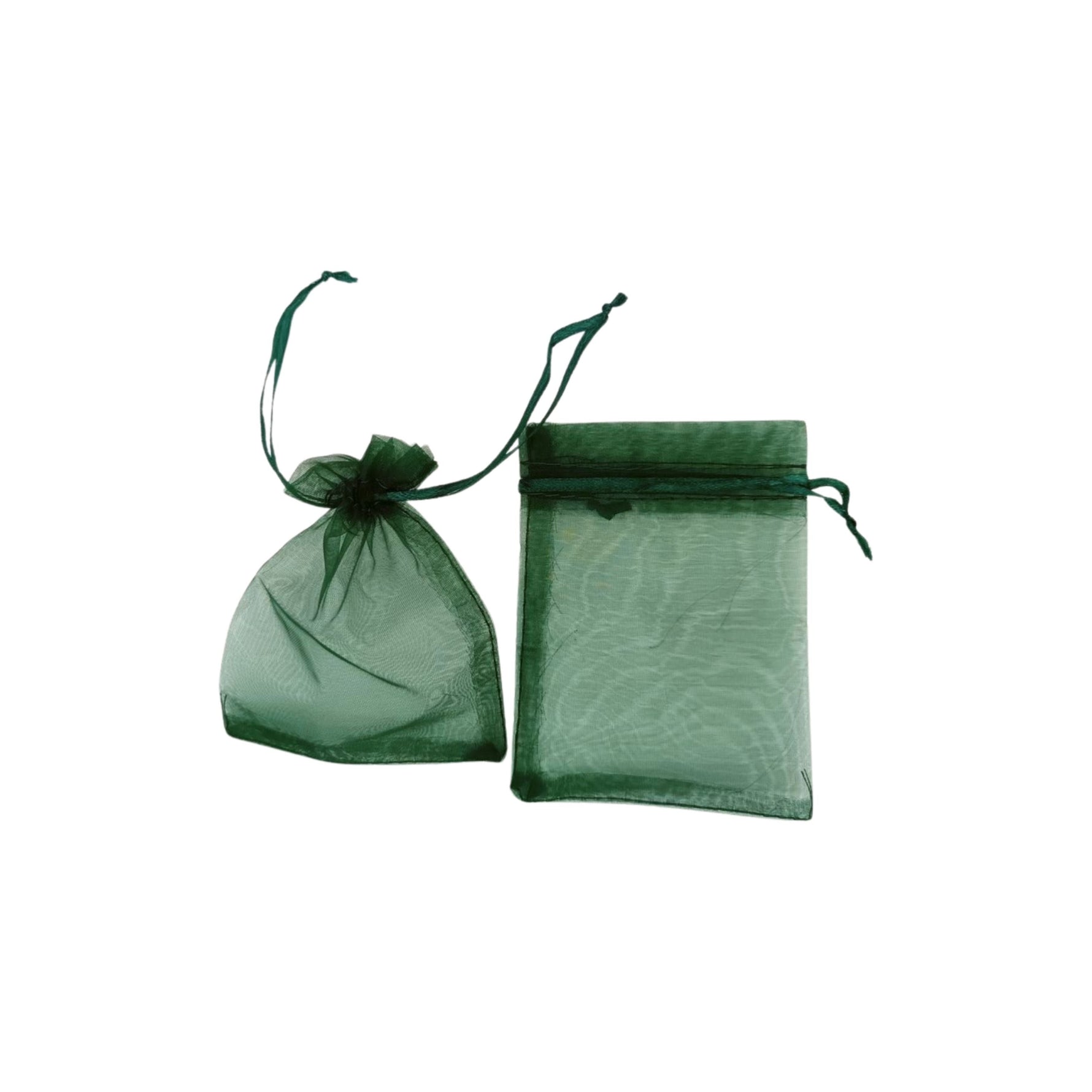 Organza gift pouches with matching ropes in dark green - pack of 100