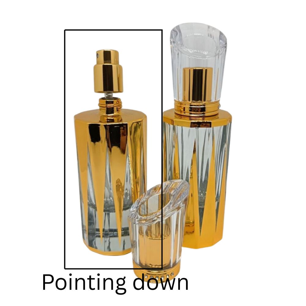 50ml clear glass gold triangle design refillable fancy spray perfume bottle