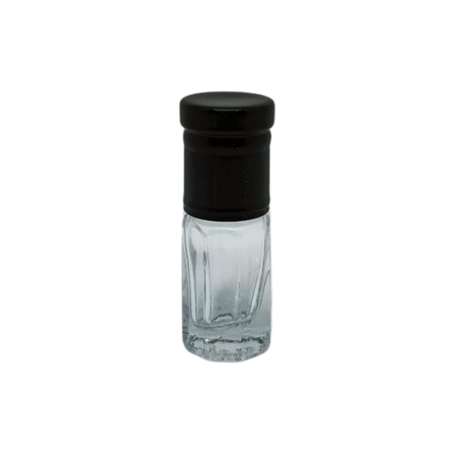 Plain glass perfume or essential oil bottle with black lid and application roller - box of 12