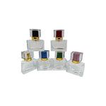 30ml clear glass cubic spray perfume bottle with matching clear and coloured lid in various colours - pack of 12