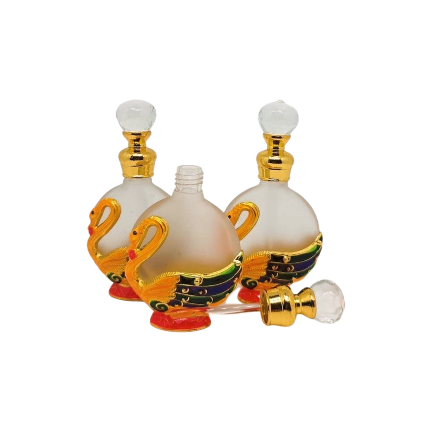 15ml empty gold painted bird design  and frosted glass perfume oil bottle with stick applicator