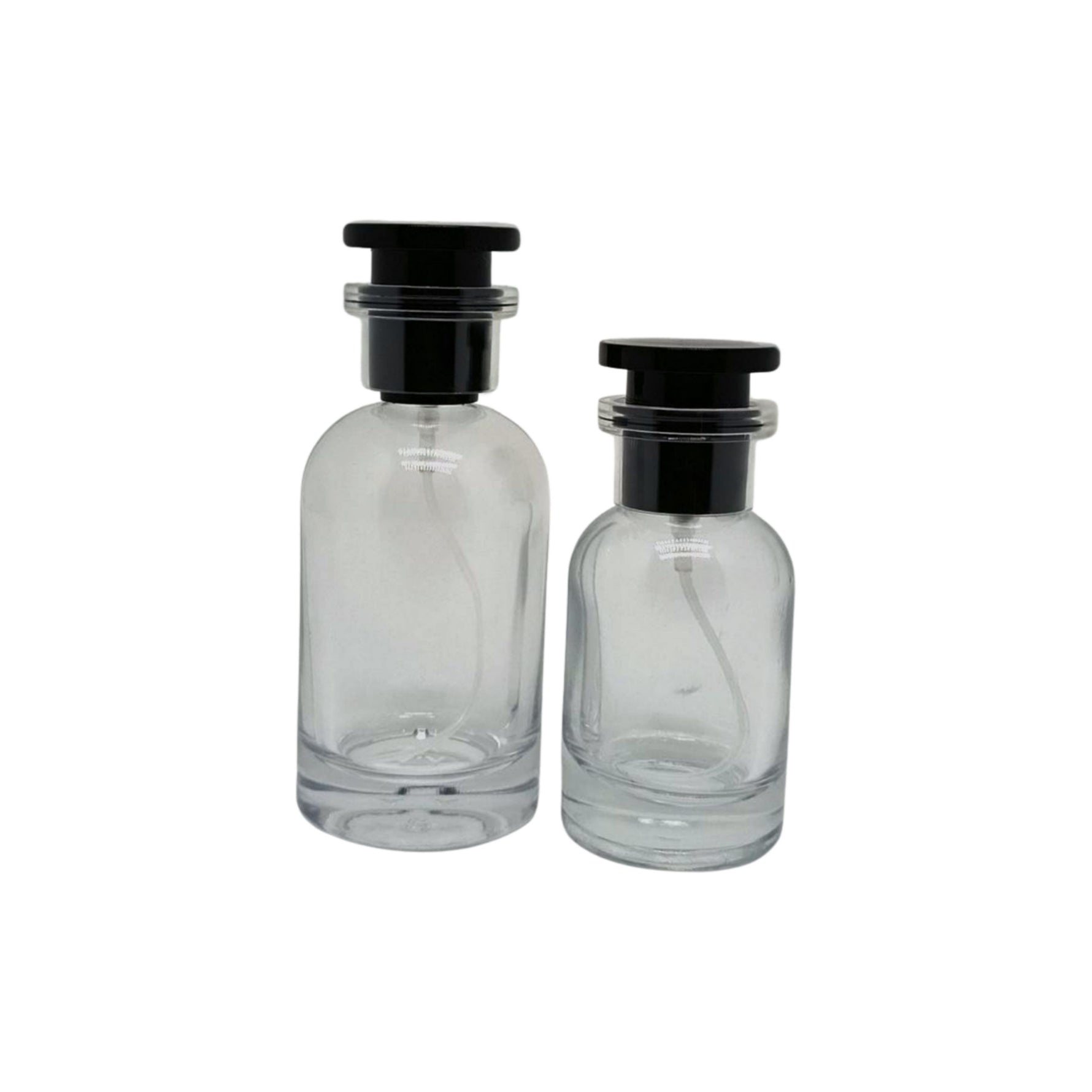 30ml 50ml clear glass refillable spray perfume bottle with black lid LV type