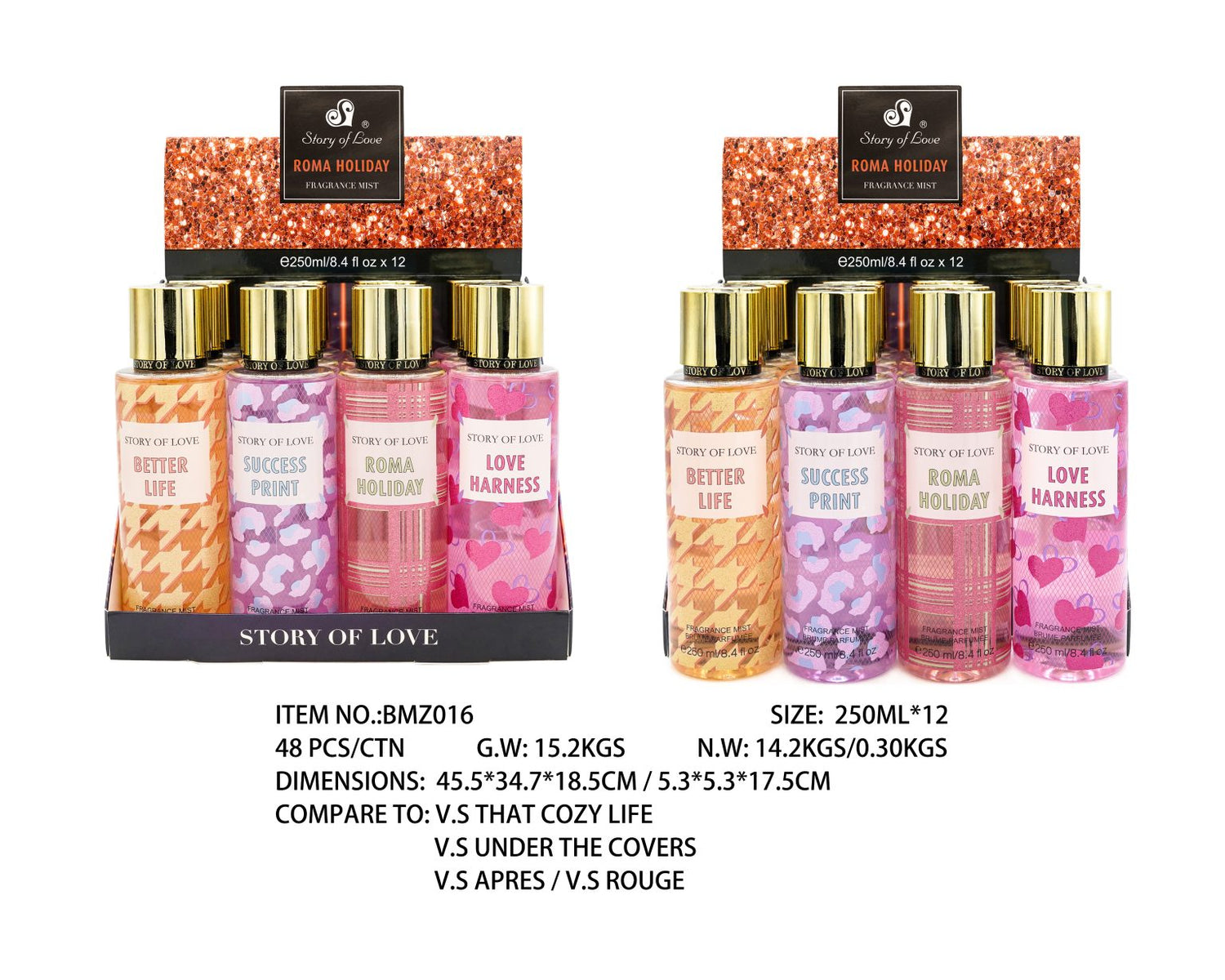 Pack of 12 250ml body fragrance mist Roma Holiday