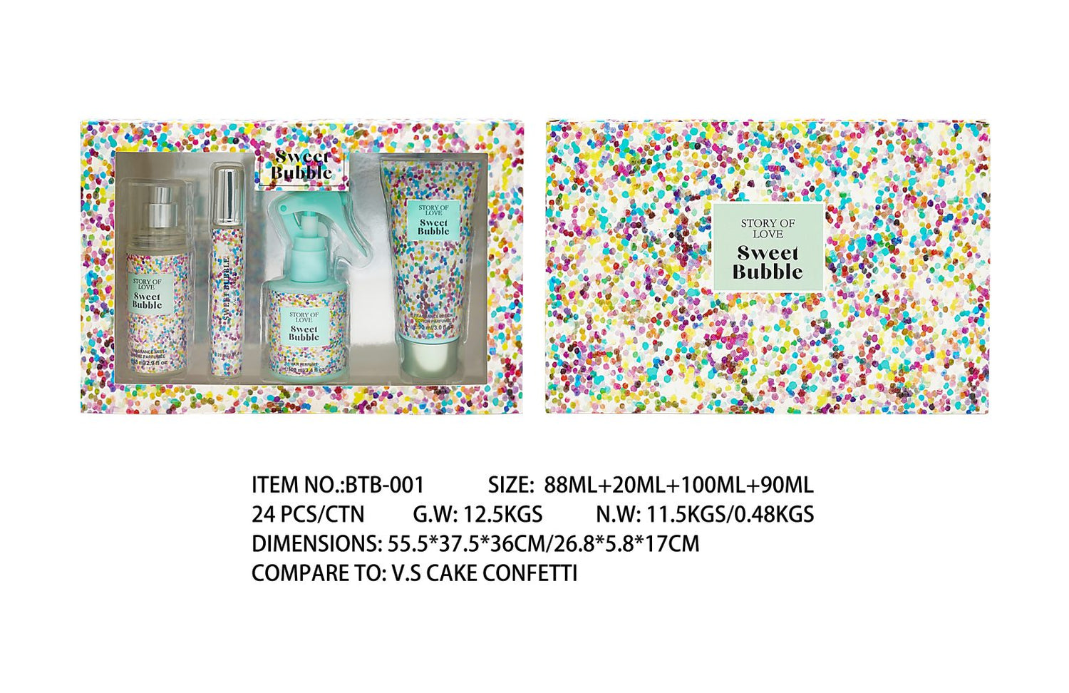 Gift box set Sweet Bubble - hair perfume, fragrance lotion, eau de parfum, fragrance mist