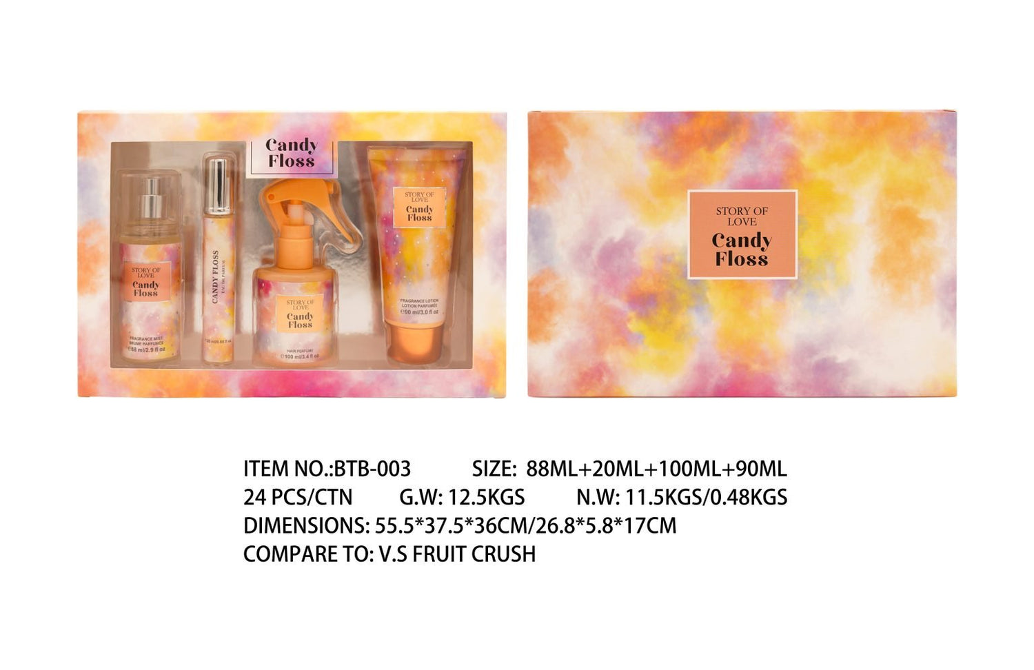 Gift box set Candy Floss - hair perfume, fragrance lotion, eau de parfum, fragrance mist