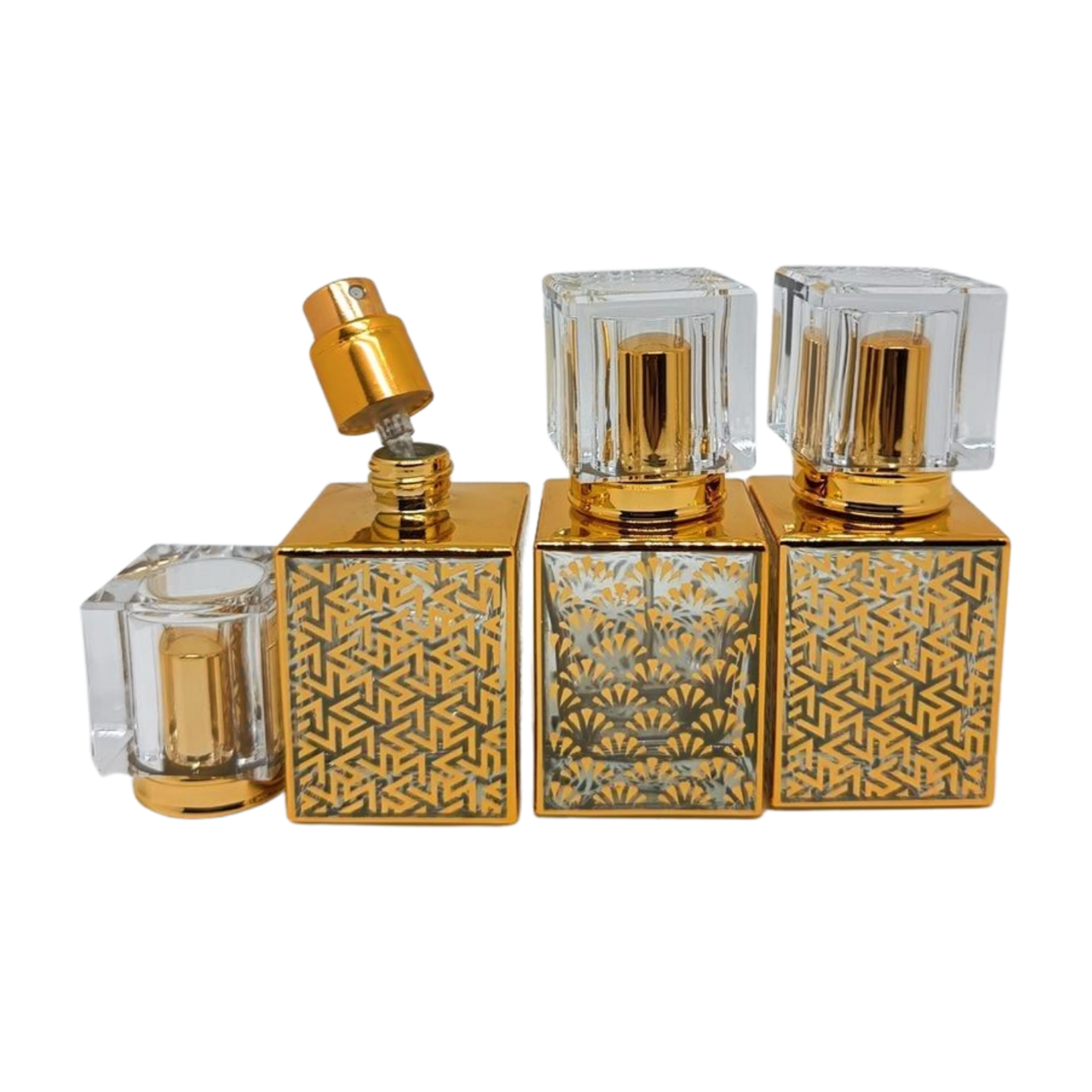 30ml clear glass gold geometric design refillable cubic spray perfume bottle
