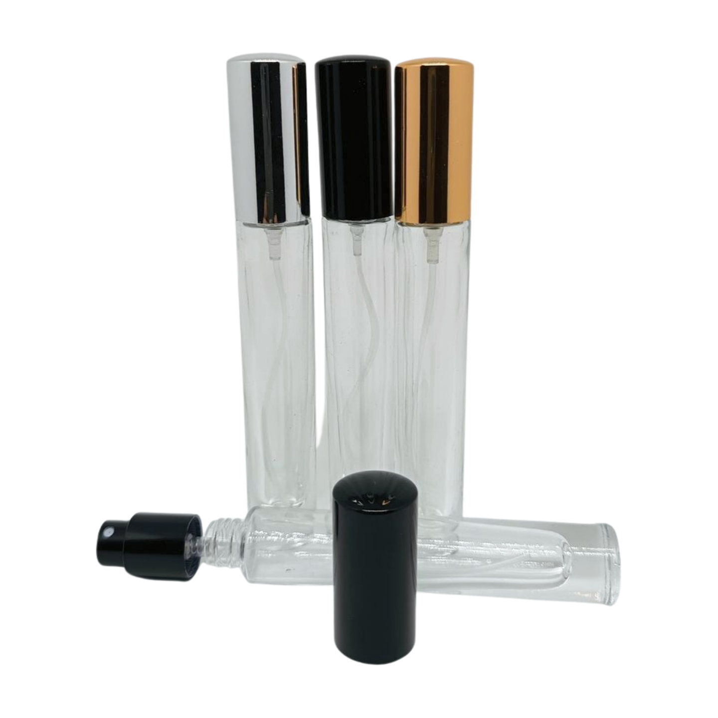 10ml Refillable high quality glass atomizer perfume spray bottle gold black and silver - pack of 12