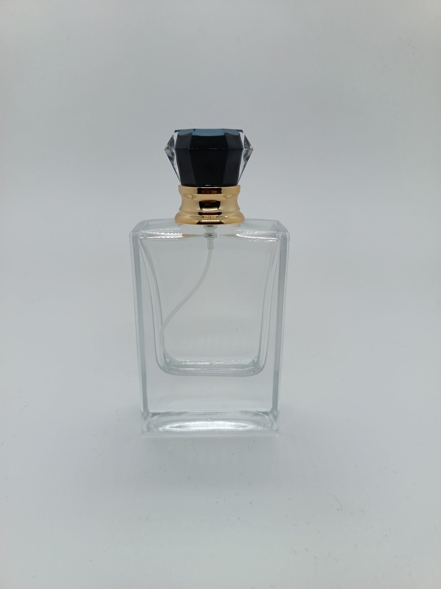 Empty spray perfume bottle gold black lid - crimp cap 50ml