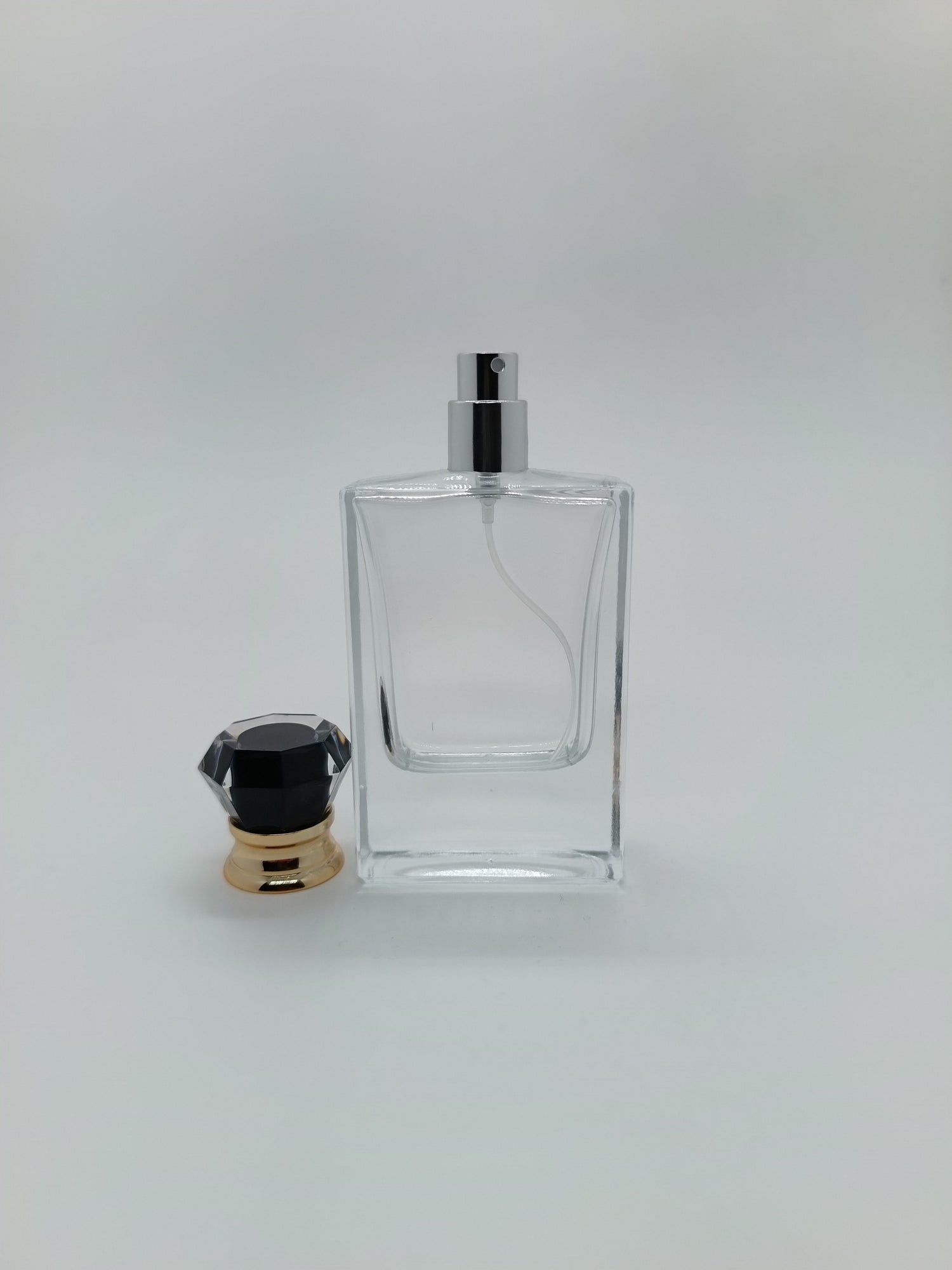 Empty spray perfume bottle gold black lid - crimp cap 50ml