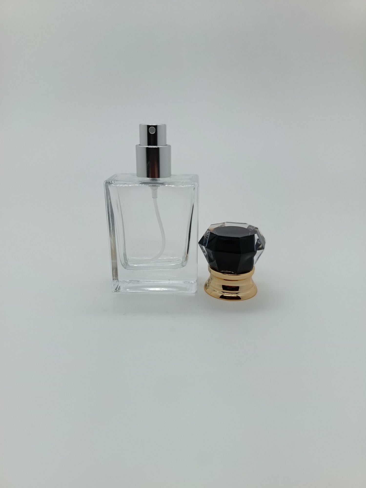 Empty spray perfume bottle gold black lid - crimp cap 30ml