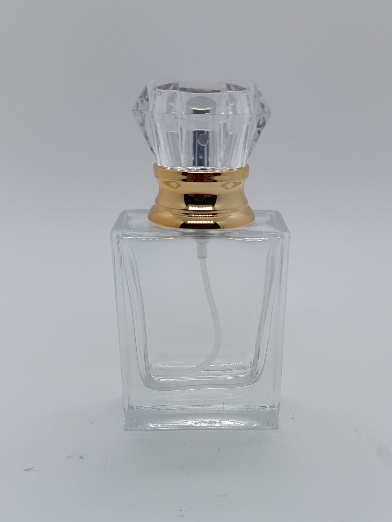 Empty spray perfume bottle gold clear lid - crimp cap 30ml
