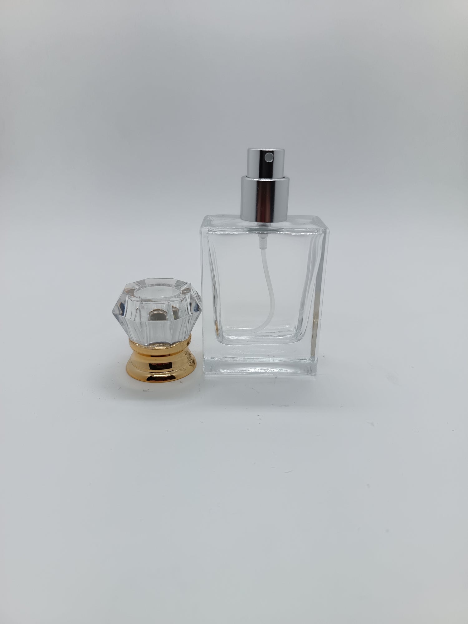 Empty spray perfume bottle gold clear lid - crimp cap 30ml