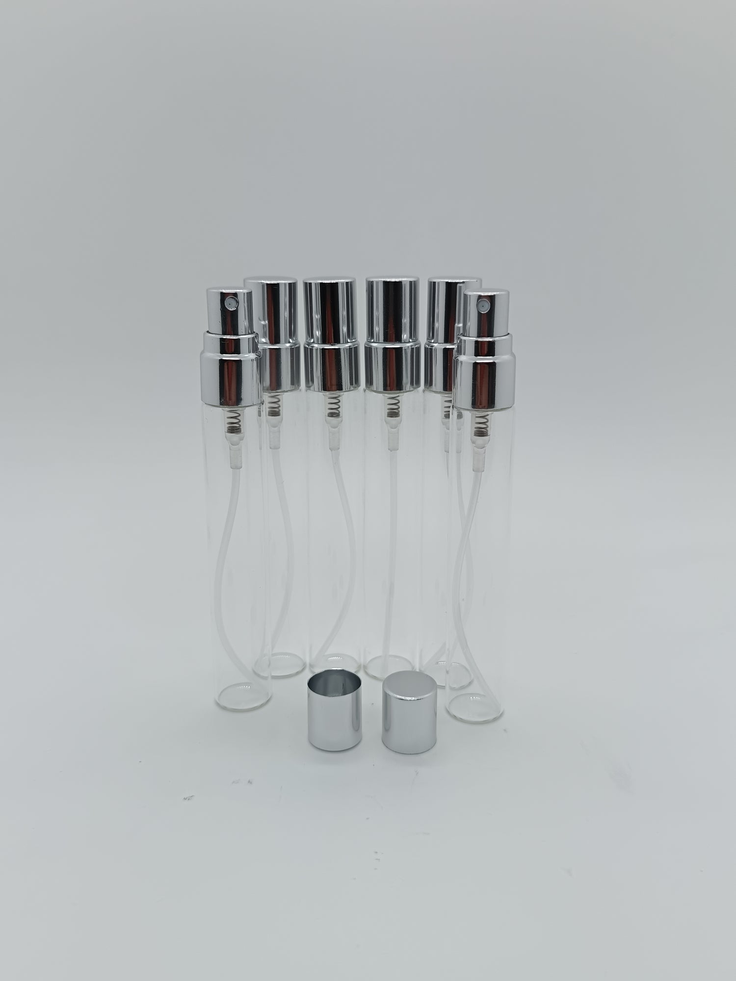 Glass spray bottles with silver lid 10ml pack of 12
