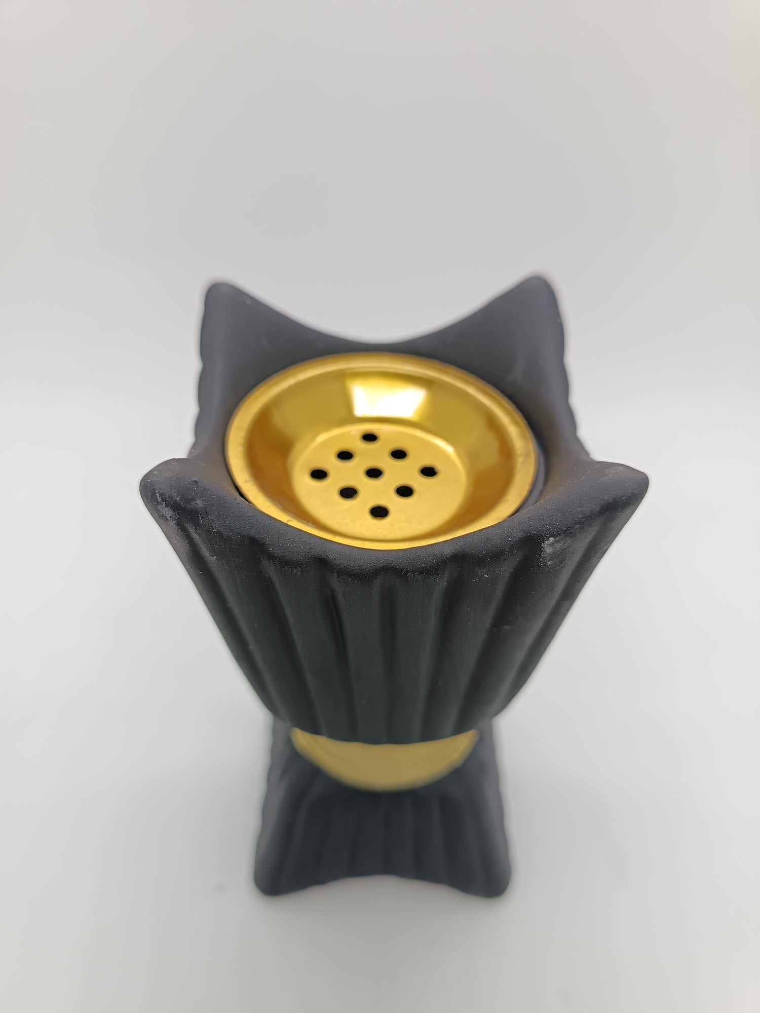 Black ribbed ceramic open bakhoor burner 12cm