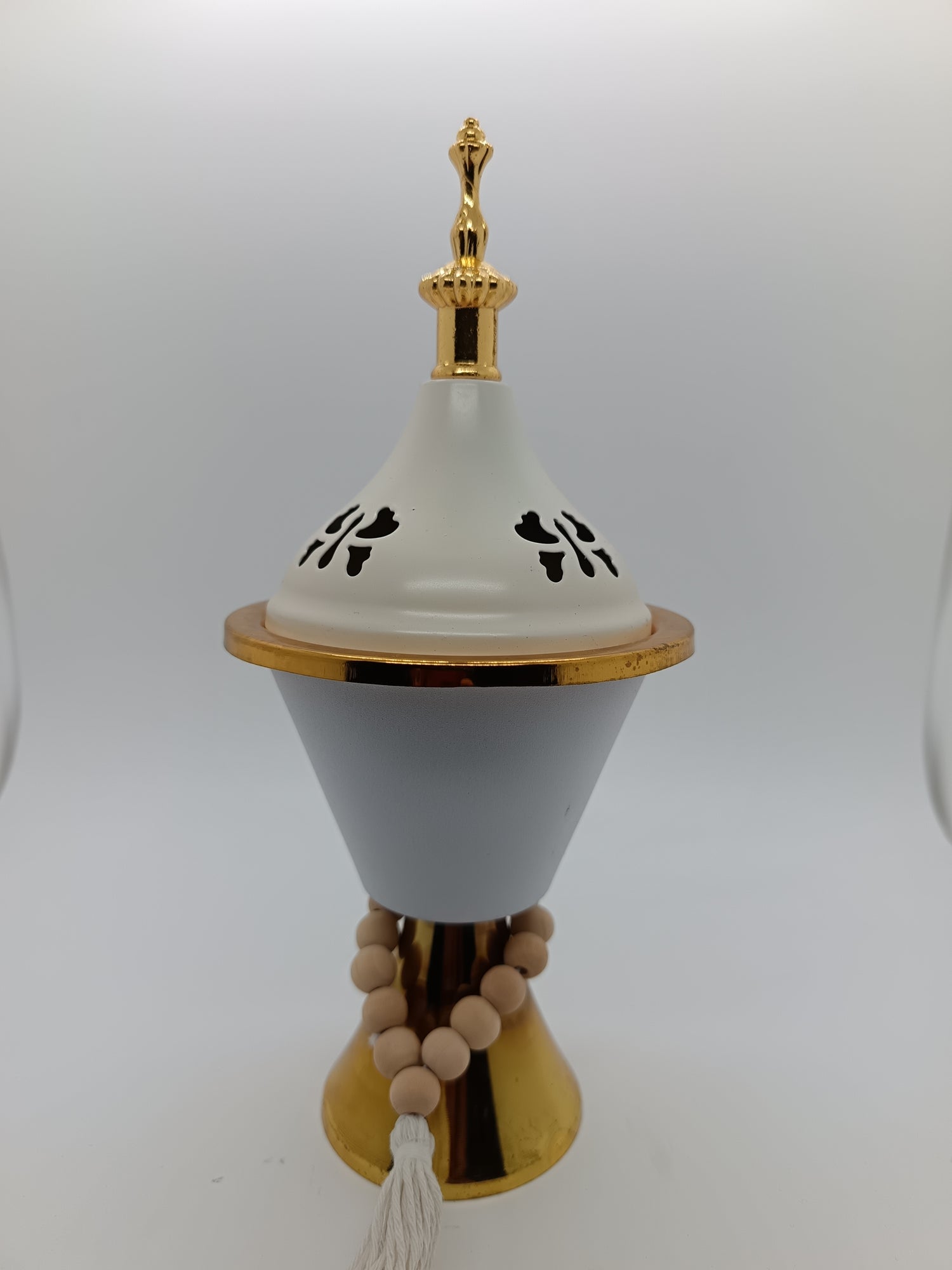 White metal bakhoor burner with lid and tasbih design 20cm